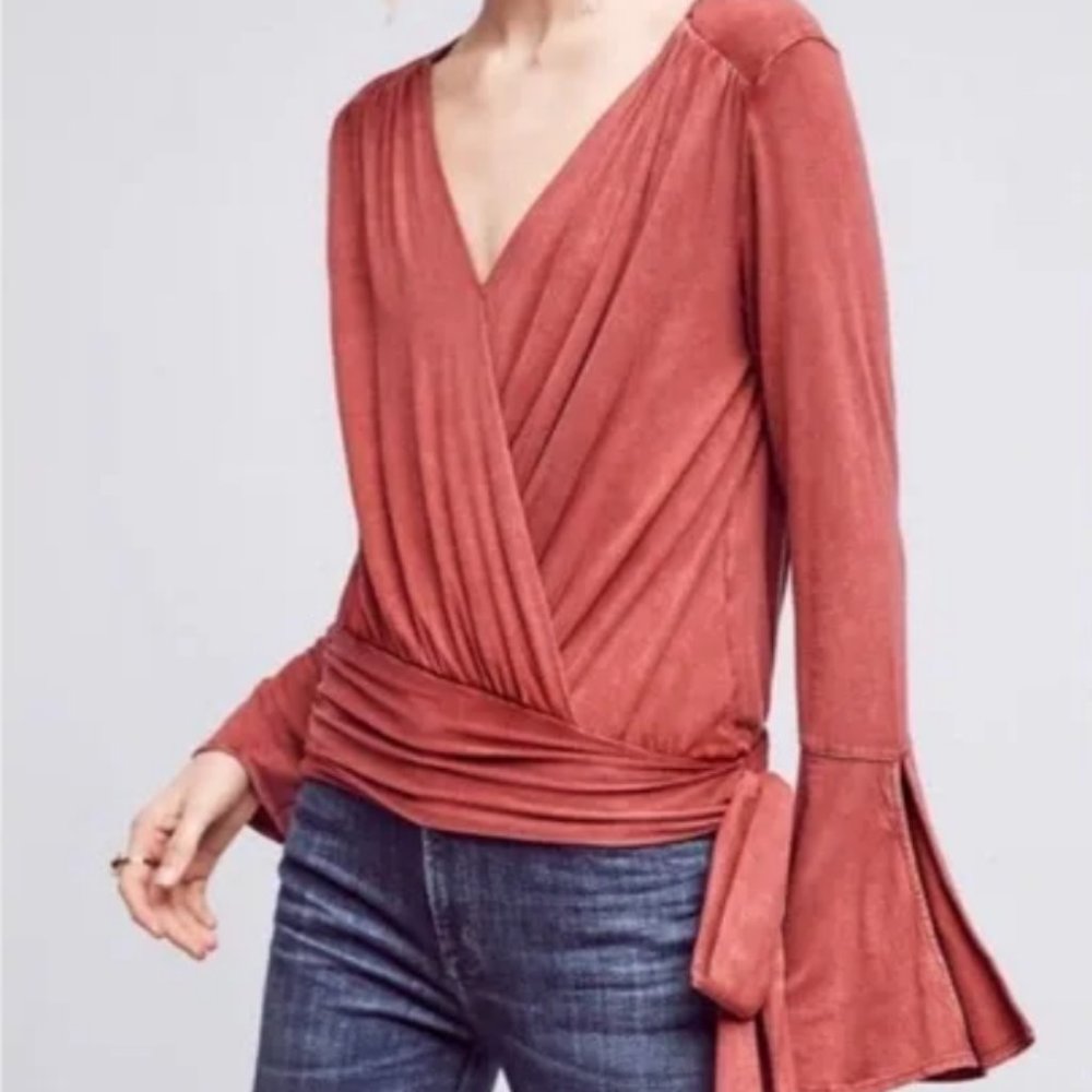 Anthropologie Pink Wrap Top